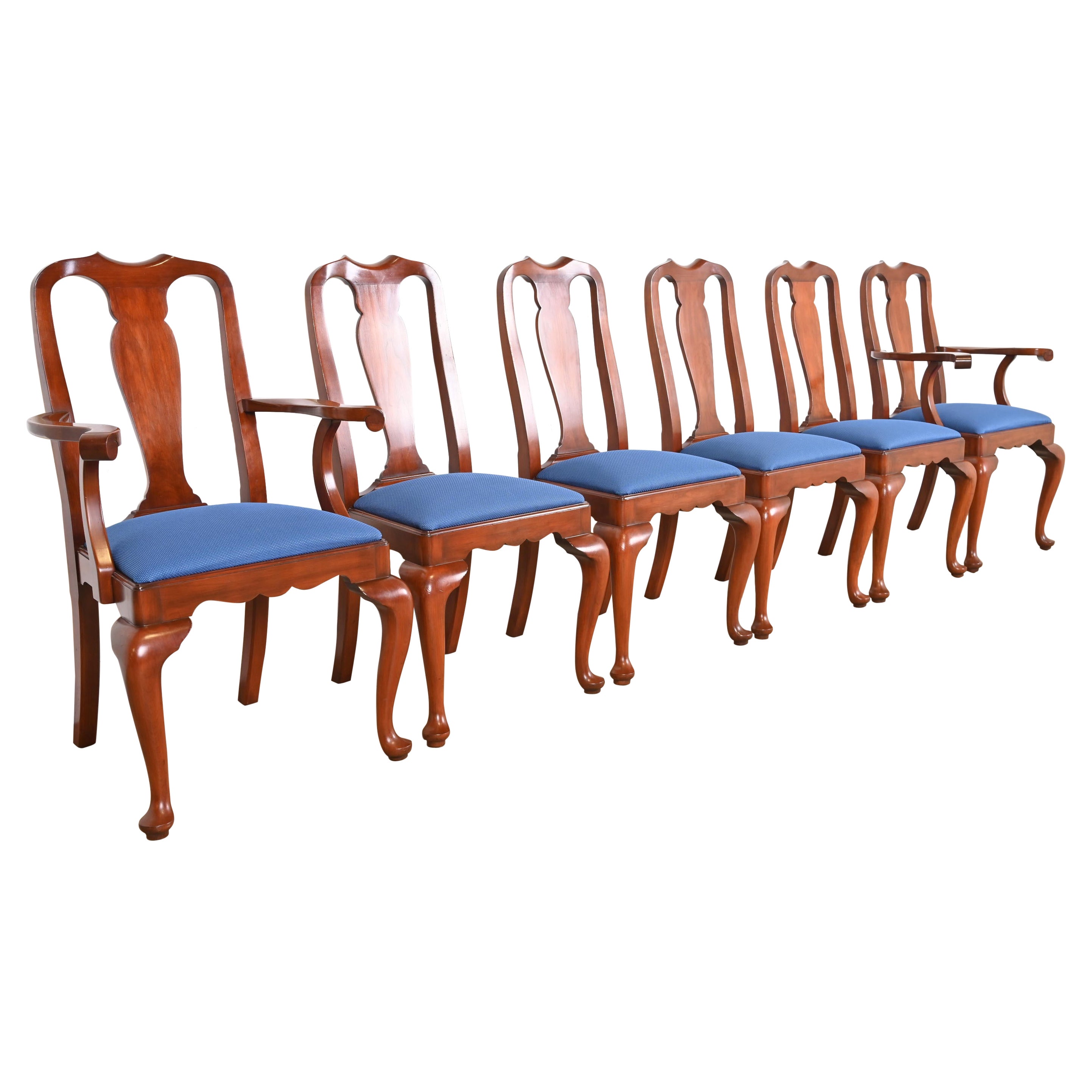 Henkel Harris Queen Anne Solid Cherry Wood Dining Chairs, Set of Six For Sale