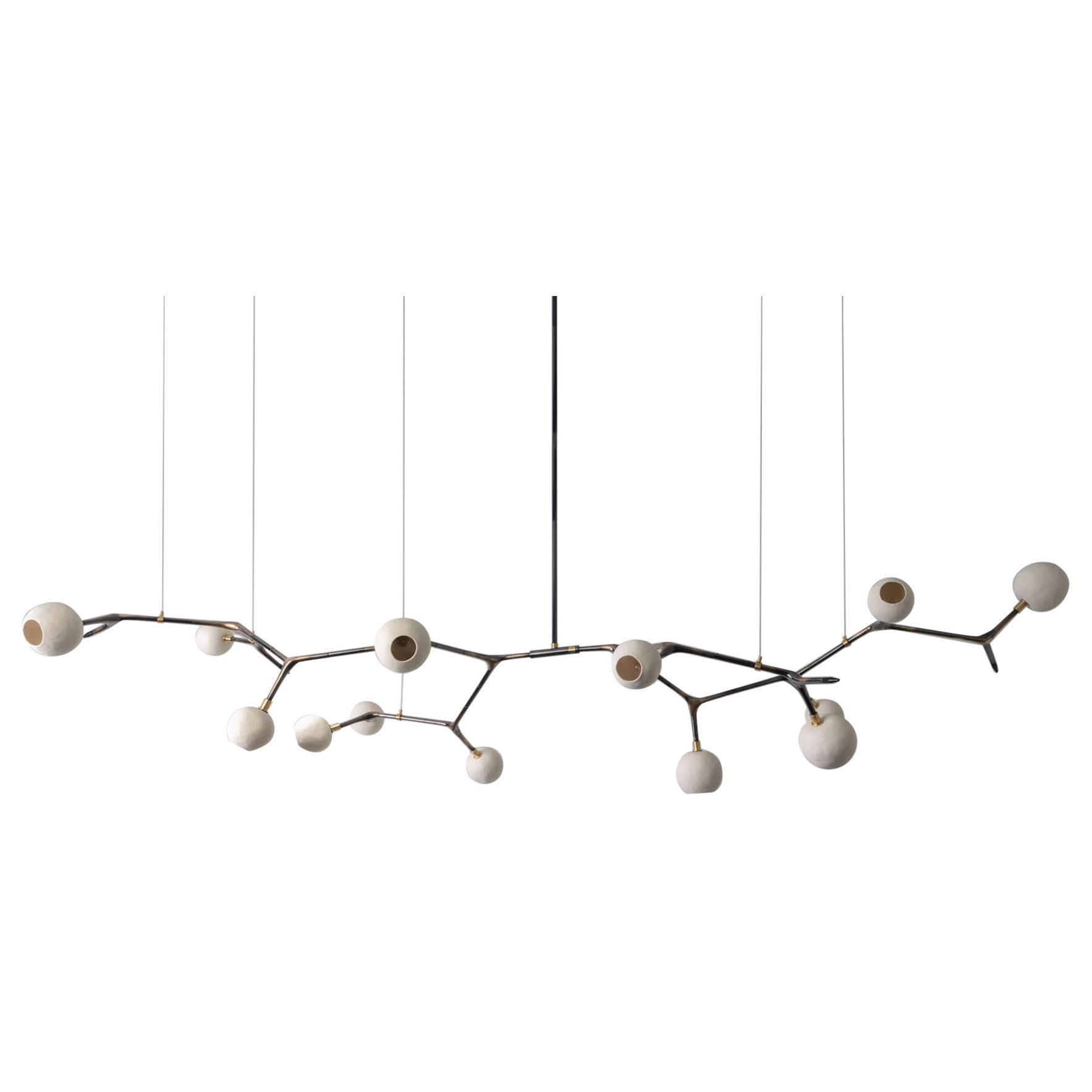 Organic Modern Light Fixture Vintage Finish Lost-Wax Bronze 13 Porcelain Globes en vente