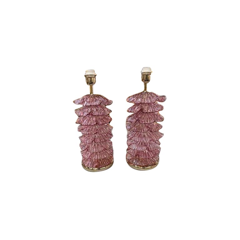 Murano Ruffle Lamps Amethyst For Sale