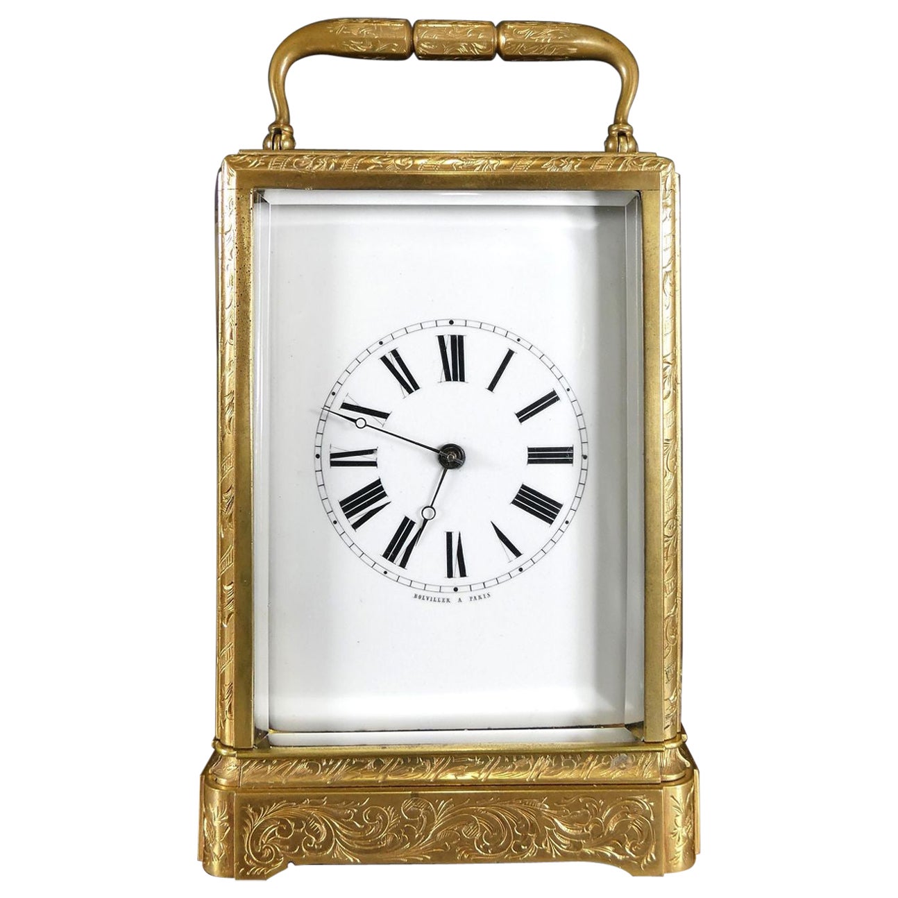 Fine Engraved Striking Carriage Clock by Bolviller For Sale