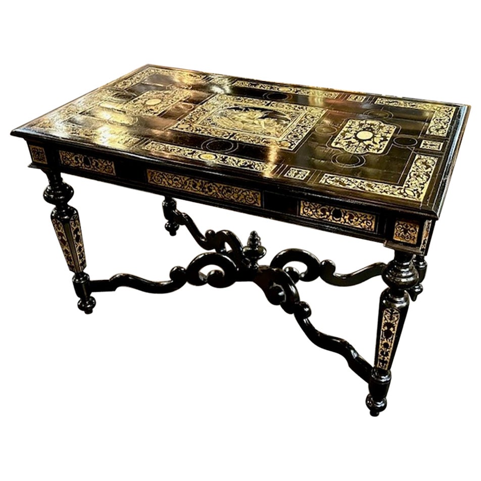 Italian Ebony and Ivory Inlaid Center Table For Sale