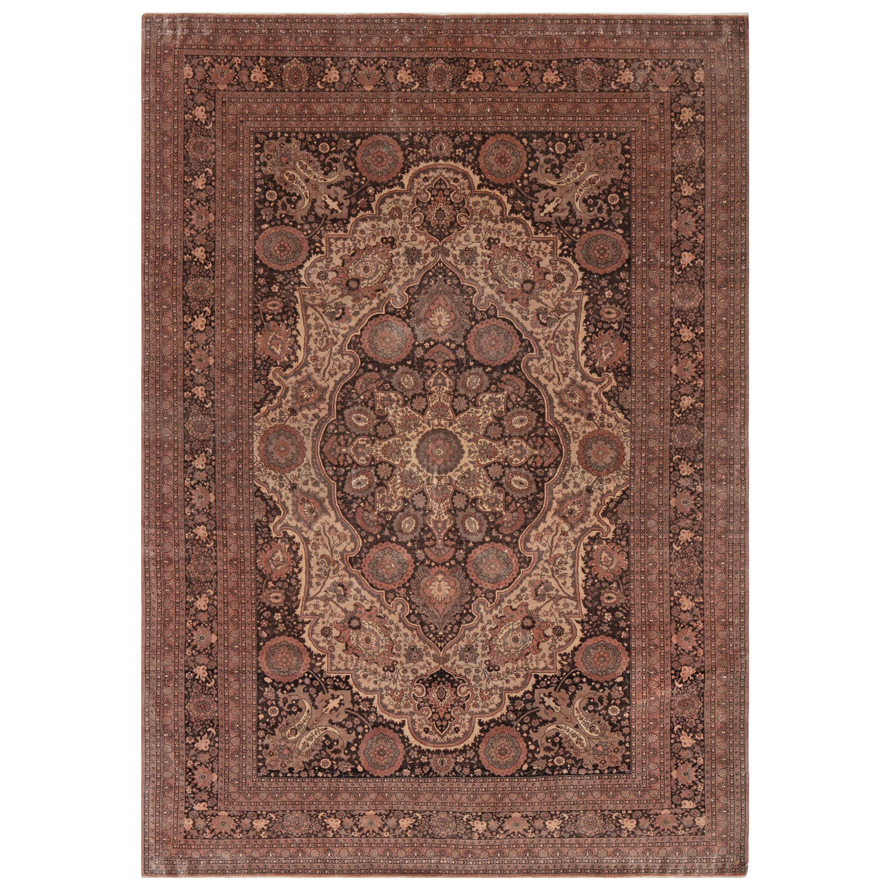 Antique Persian Tabriz Hand-Knotted Wool Rug For Sale