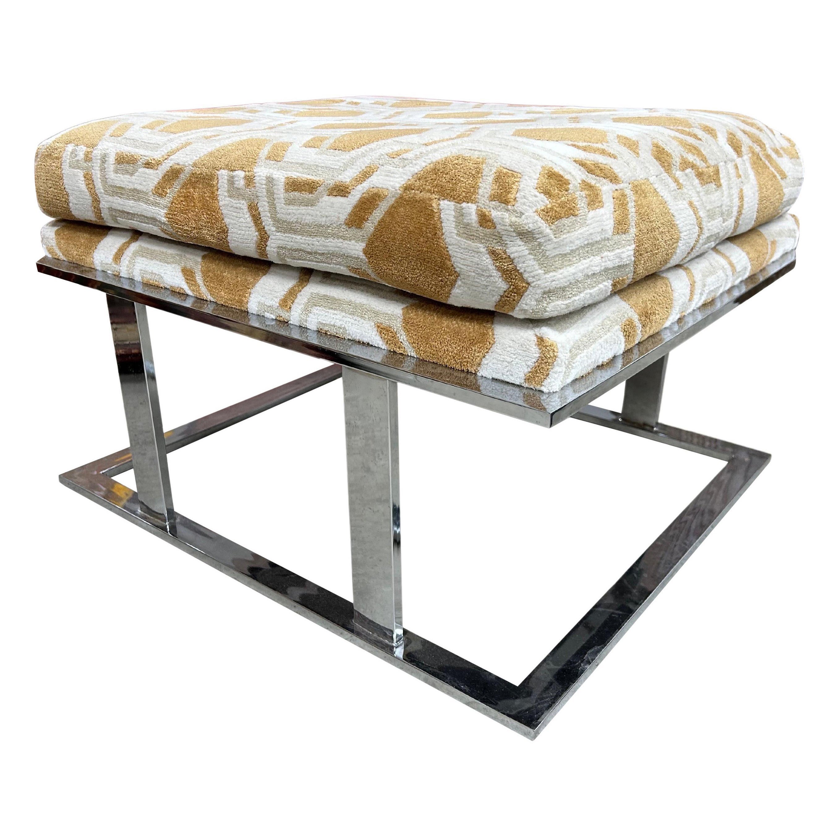 Large Milo Baughman For Thayer Coggin Chrome Ottoman