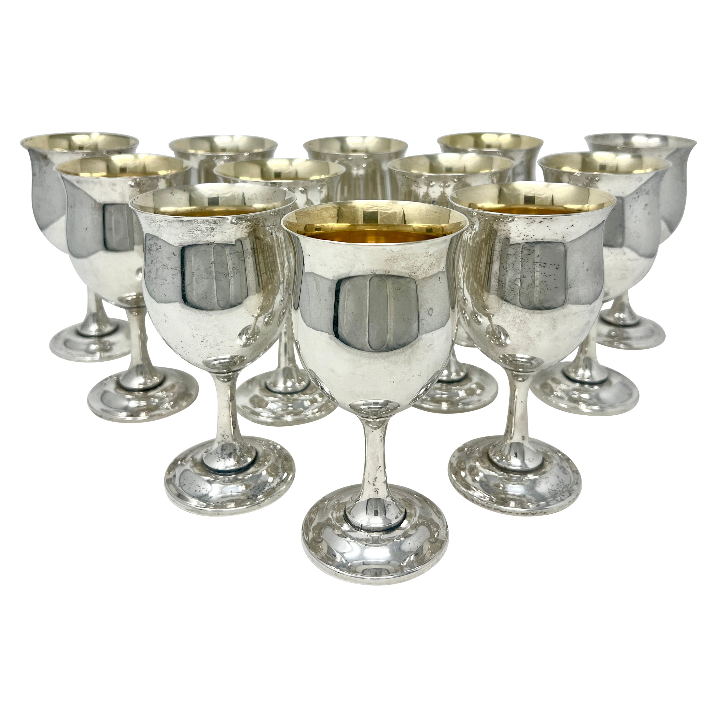 Set of 12 Estate American Reed & Barton Sterling Silver Wine Goblets, Circa 1930 For Sale