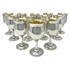 Set of 12 Estate American Reed & Barton Sterling Silver Wine Goblets, Circa 1930