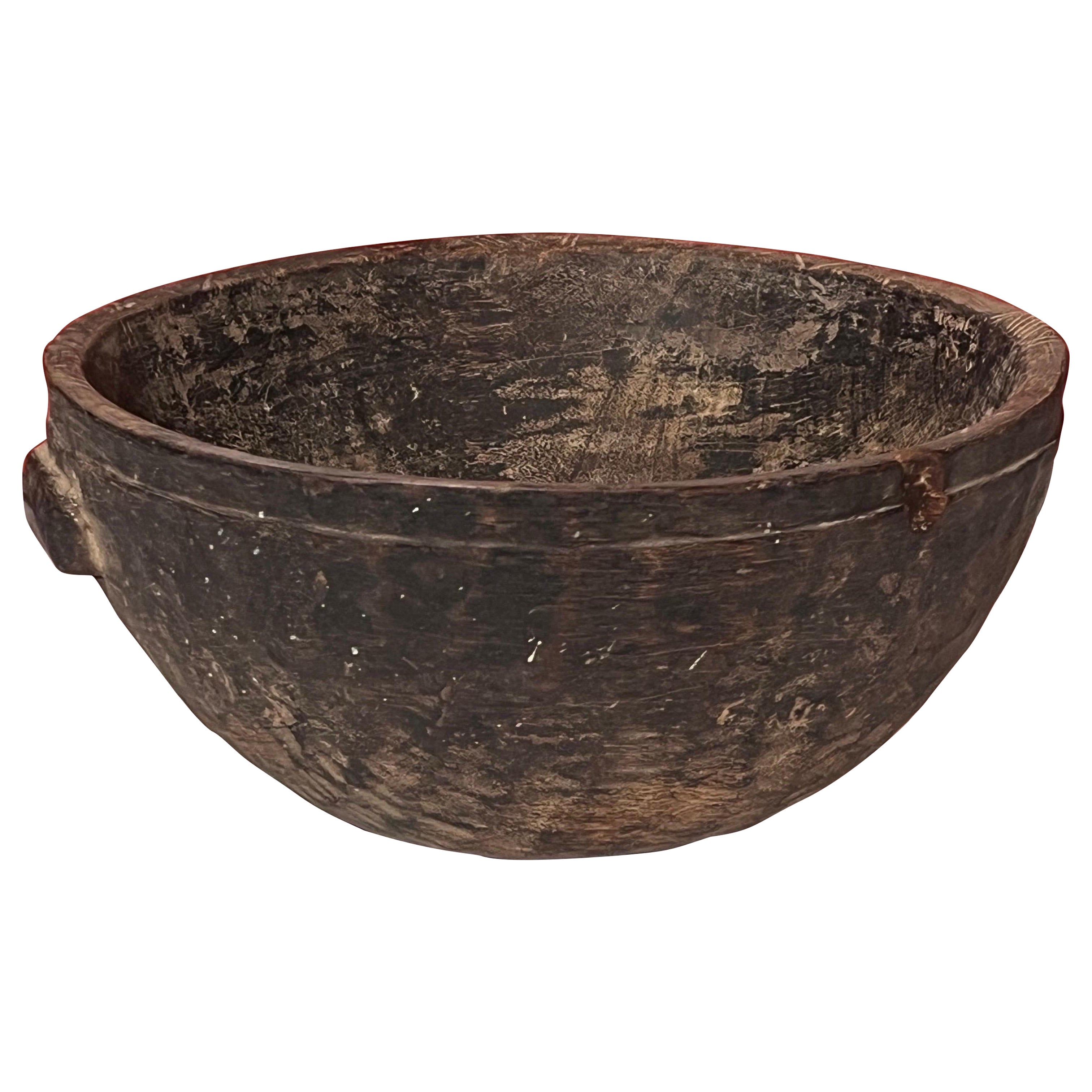 Large Wooden  Hand Carved West African Milk Bowl For Sale