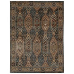 Rug & Kilim’s Tribal Style Rug in Blue, Brown, Red & Gold Geometric Pattern