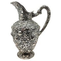 Antique American Hallmarked Sterling Silver Repoussé Water Pitcher, Circa 1890's