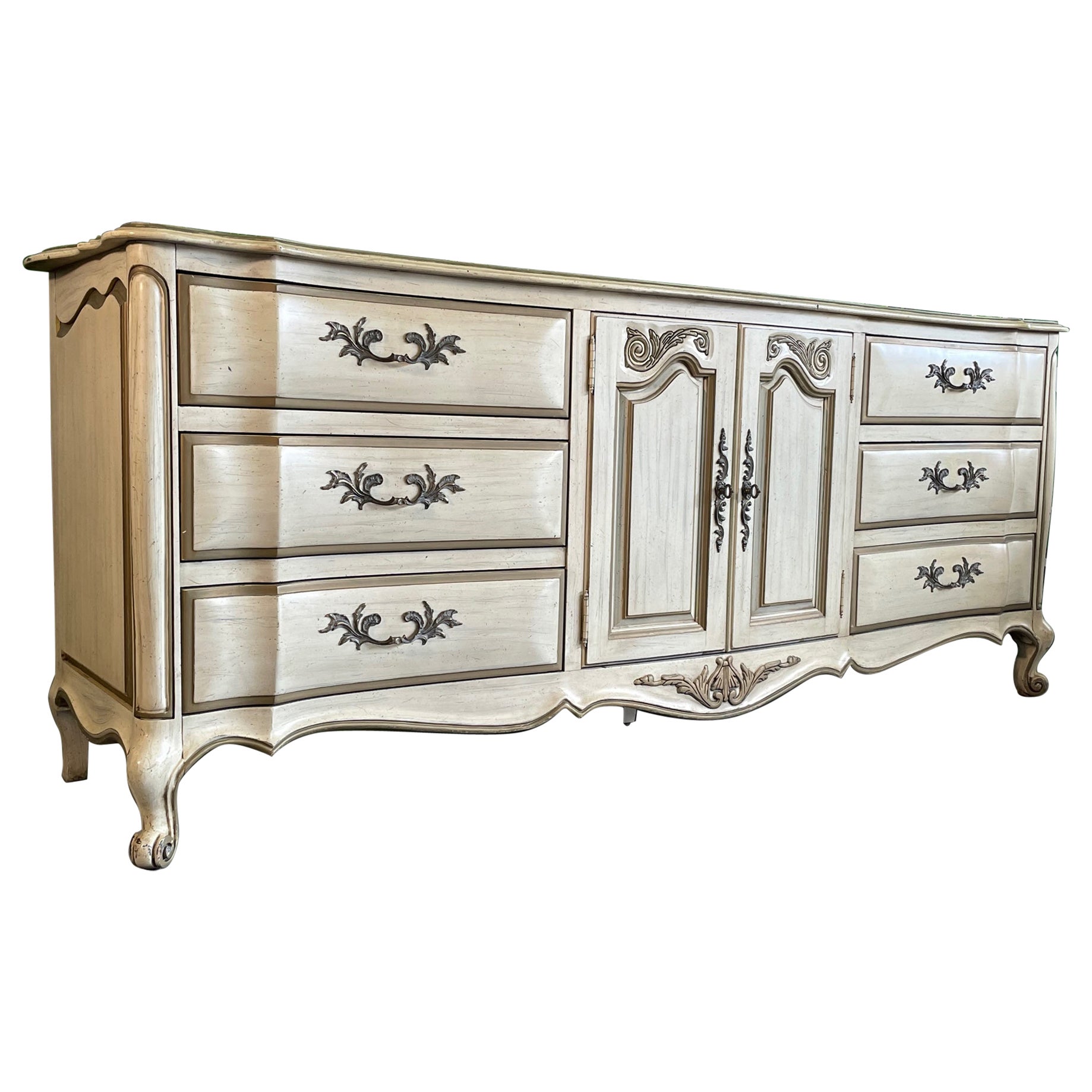 French Provincial Bombe Dresser by White Furniture For Sale