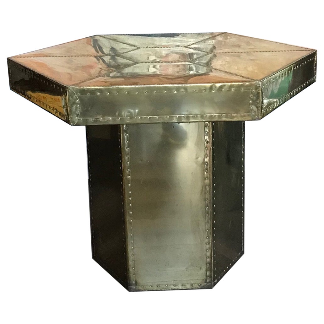  Unique brass brutalist table. France 1960's For Sale