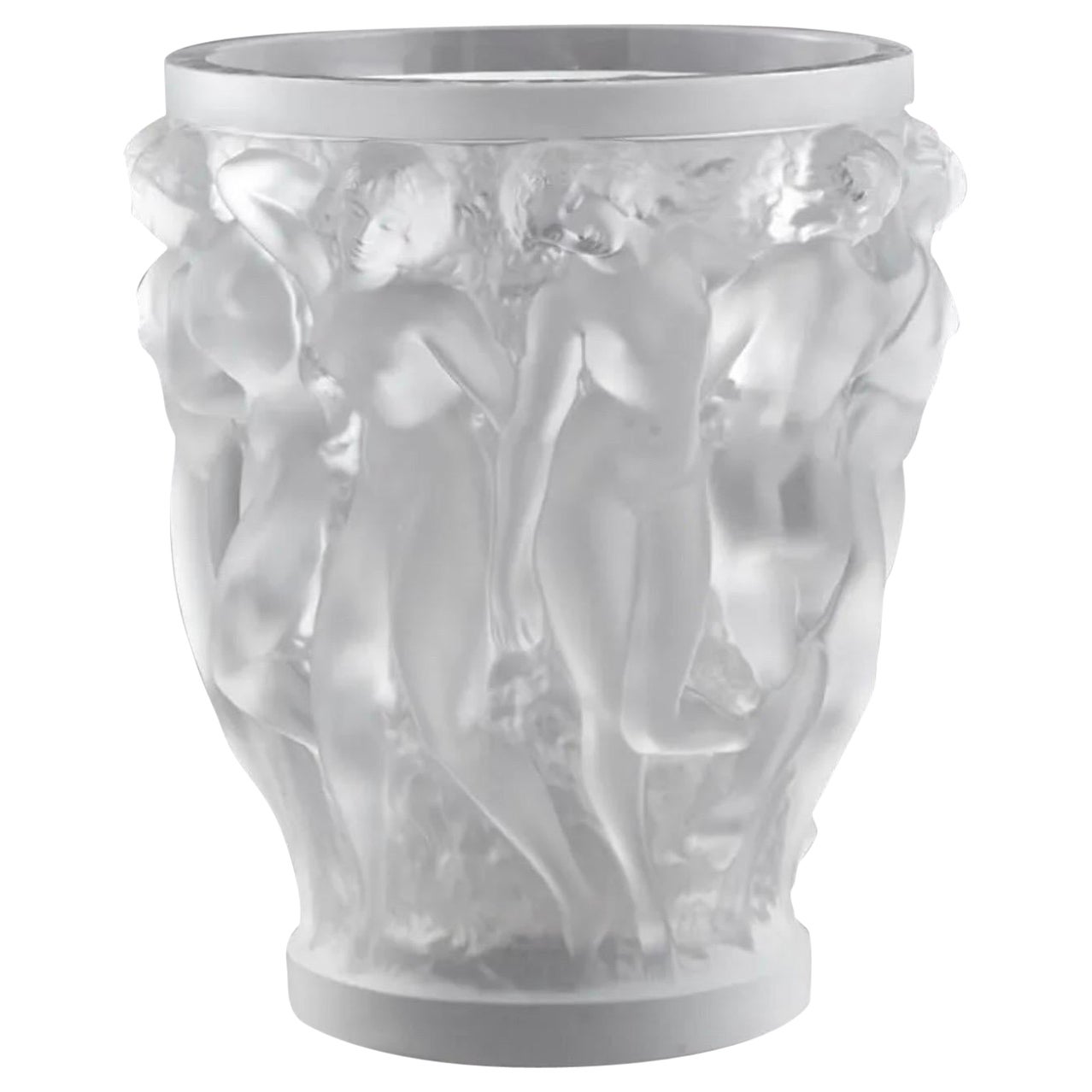 Wunderschöne Lalique Frankreich Kristall Bacchantes tanzende nackte Jungfrauenvase, wie neu