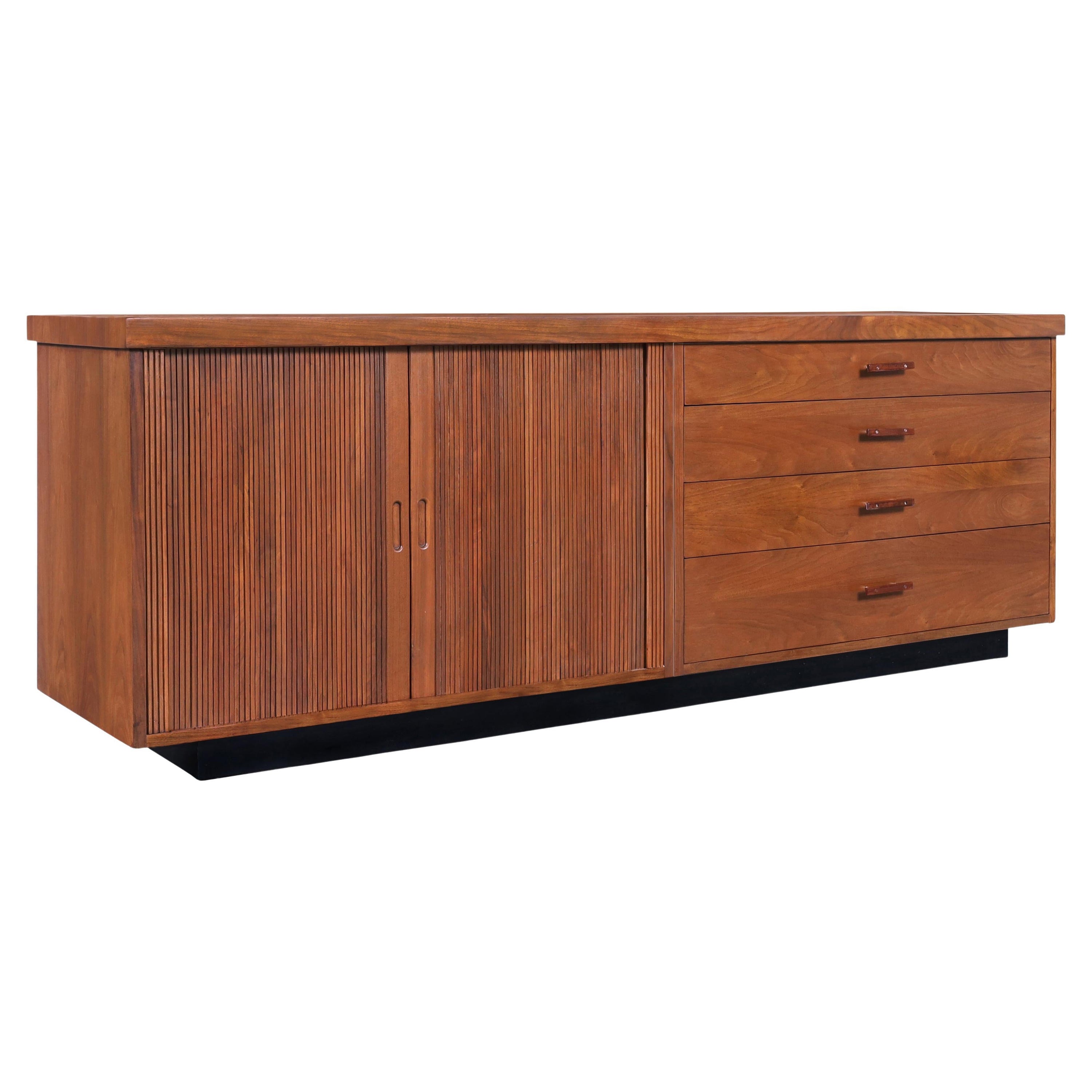 Mid-Century Walnut Tambour Door Credenza by Glenn of California For Sale