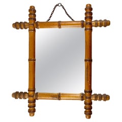 Antique 1920s French Faux Bamboo Wood Framed Mirror