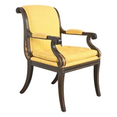 Vintage Baker Furniture Style Regency Ebonized and Gold Gilt Armchair