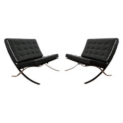 Retro Pair of Italian Barcelona Leather Lounge Chairs by Gordon International C. 1990s