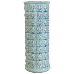 Antique French Robin's Egg Blue Longchamp Faience Umbrella Stand or Planter