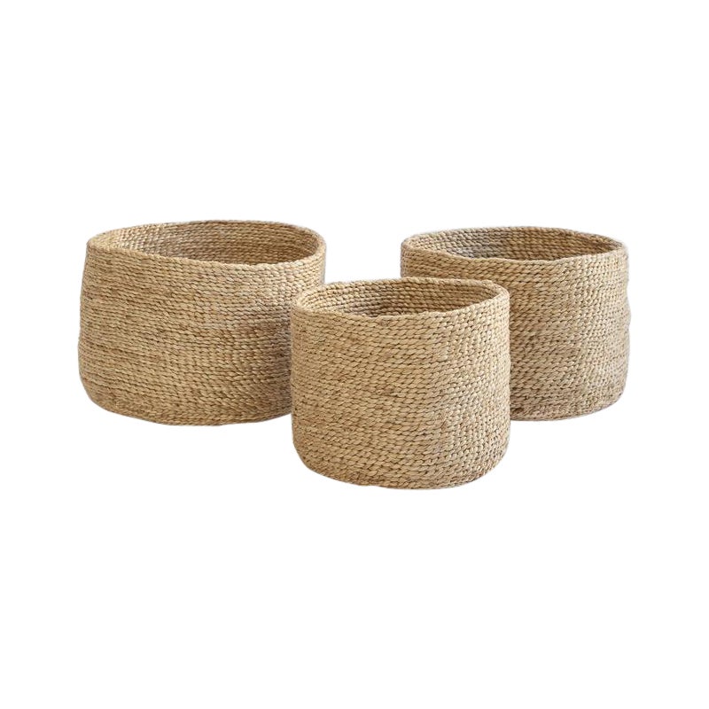 Round Set of 3 Handmade Baskets by, J'Jute For Sale