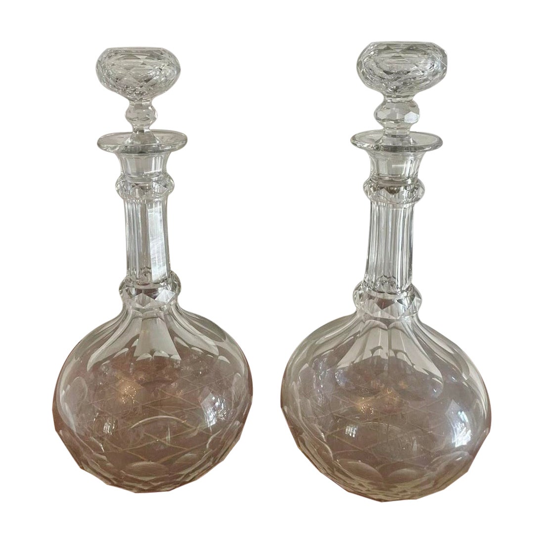 Pair of Antique Victorian Quality Cut Glass Decanters 