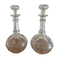 Paire de carafes à décanter en verre taillé de qualité victorienne ancienne 