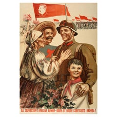 Original Vintage Soviet Propaganda Poster Long Live The Red Army USSR Stalin