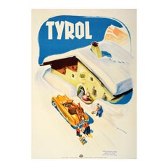 Original Vintage Winter Travel Poster Tyrol Franz Lenhart Ski Chalet Austria