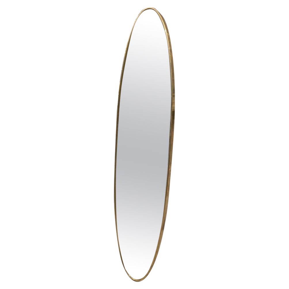 Lovely Italian Mid-Century Oval Brass Mirror For Sale