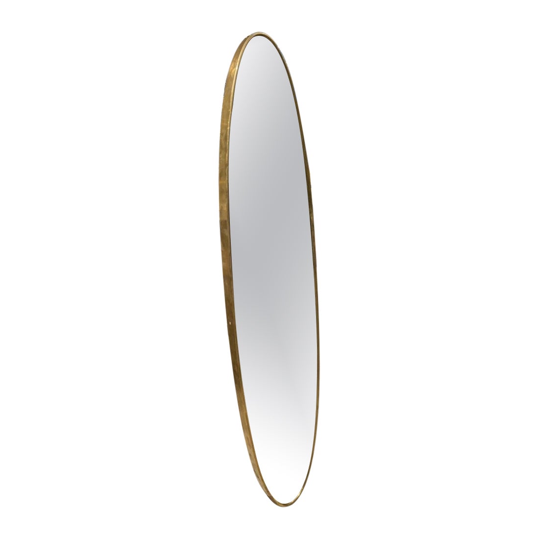 Slim Tall Italian Mid-Century Oval Brass Mirror