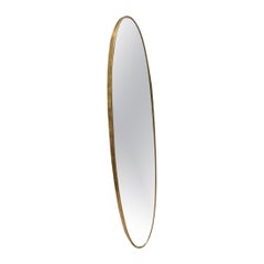 Retro Slim Tall Italian Mid-Century Oval Brass Mirror