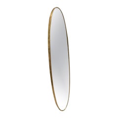 Vintage Slim Tall Italian Mid-Century Oval Brass Mirror