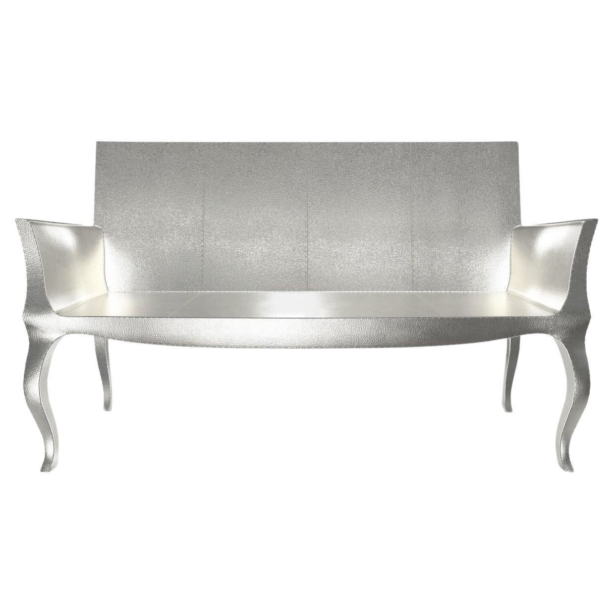 Louise Settee Art Deco Loveseats in Fine Hammered White Bronze by Paul Mathieu For Sale