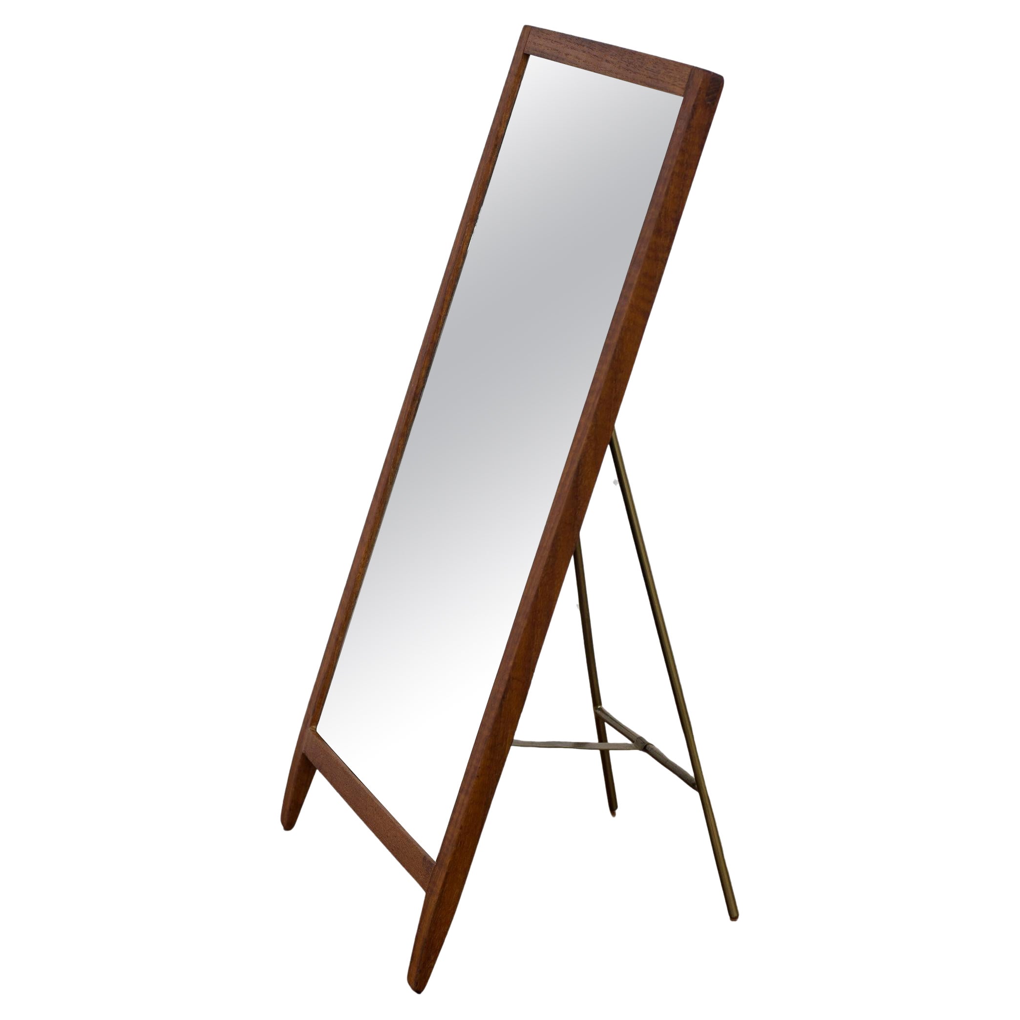 Table mirror in teak and brass by Hans-Agne Jakobsson, Sweden, 1950s For Sale