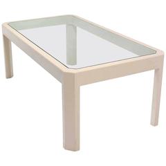 Lacquered Cloth Frame Glass Top rectangular Dining Table Off White Lacquer