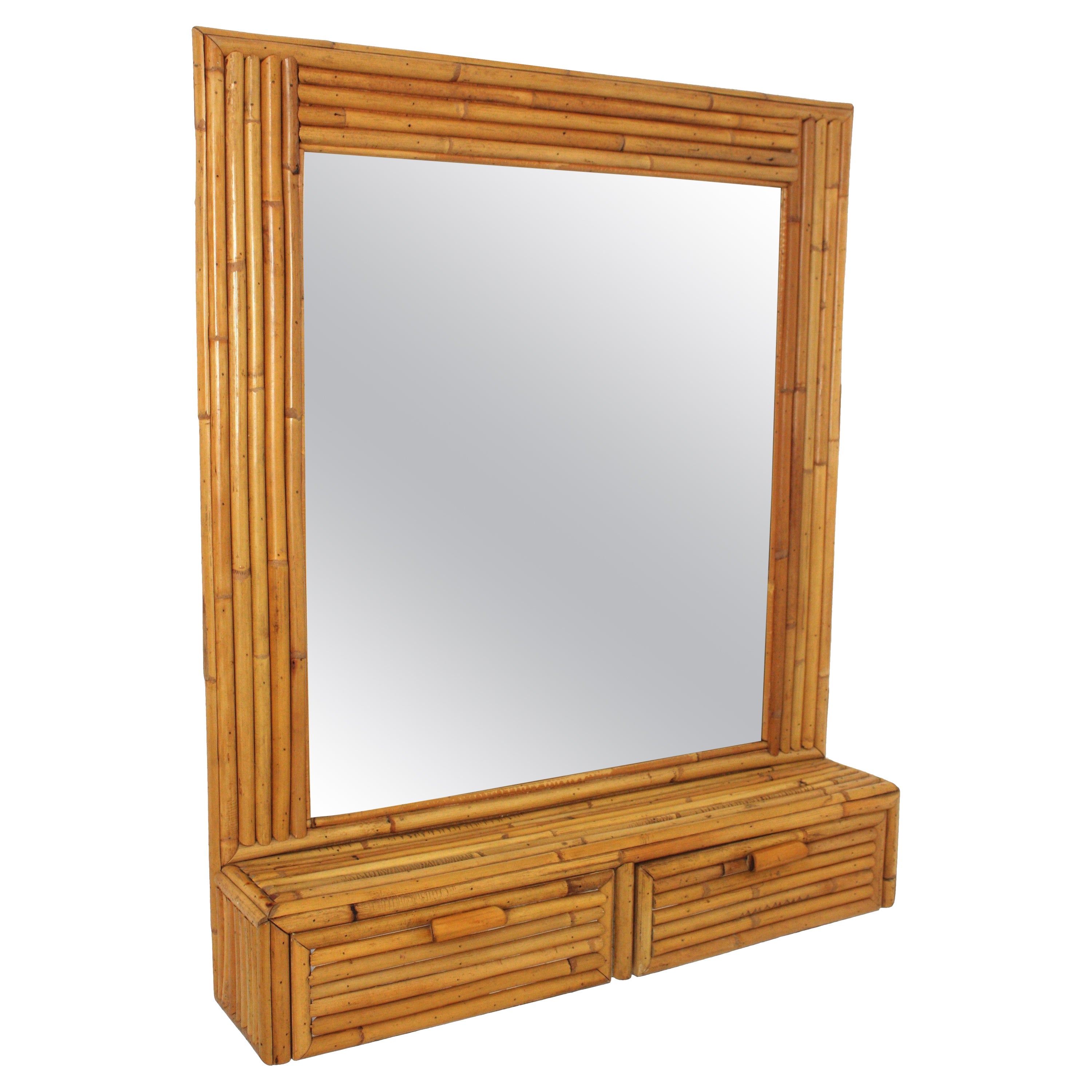 Rattan Bamboo Split Reed Wall Mirror / Wall Cabinet For Sale