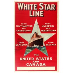 Original Antikes Original-Reiseplakat White Star Line, Vereinigte Staaten, Kanada, RMS, Olympische Spiele