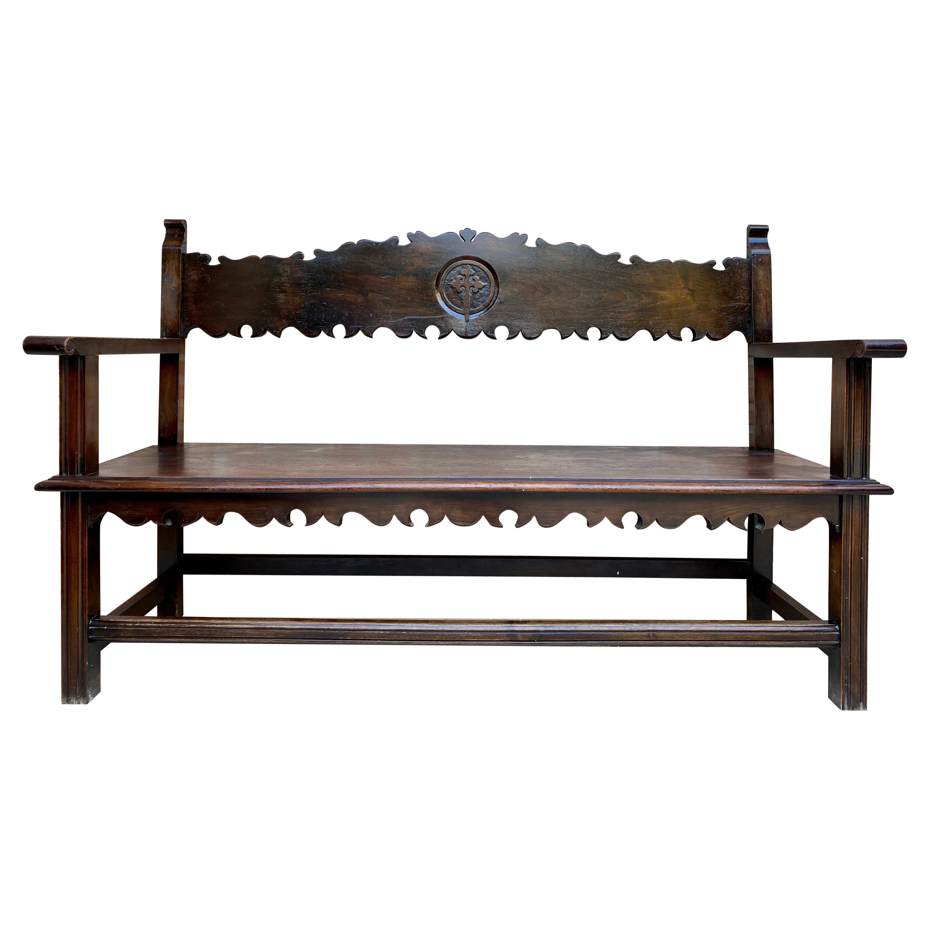 Vintage French Bench in Wood, 1920 For Sale