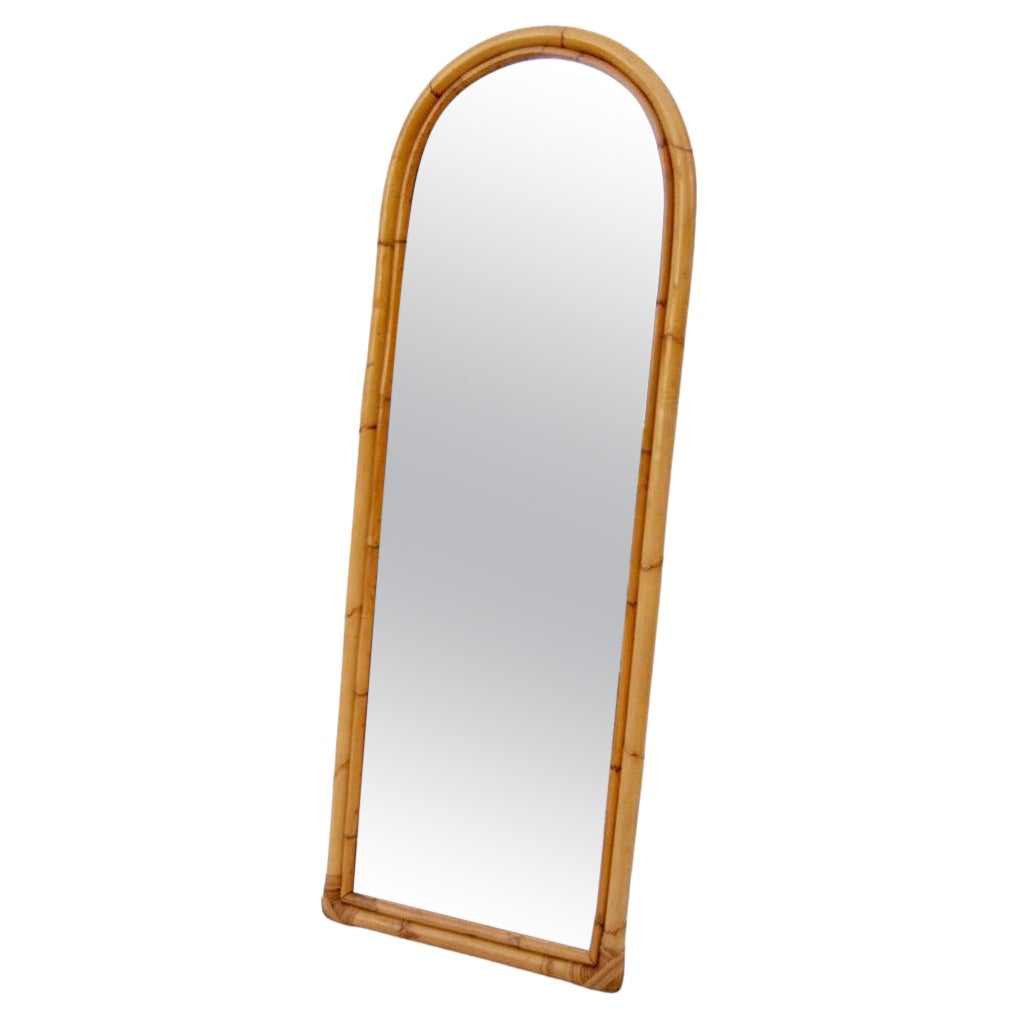 Arched wall mirror, bamboo and rattan, Year 1960  For Sale