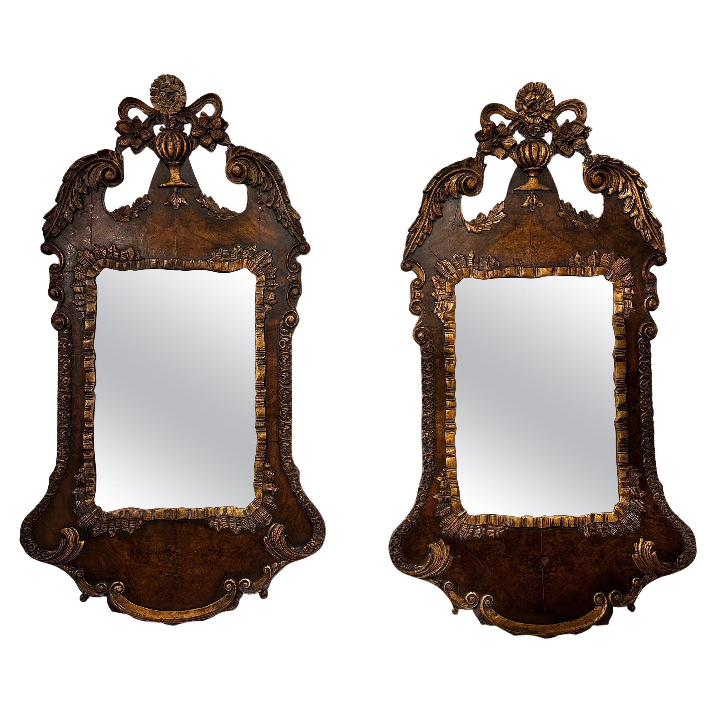 A Highly Decorative Pair of Queen Anne Mirrors For Sale
