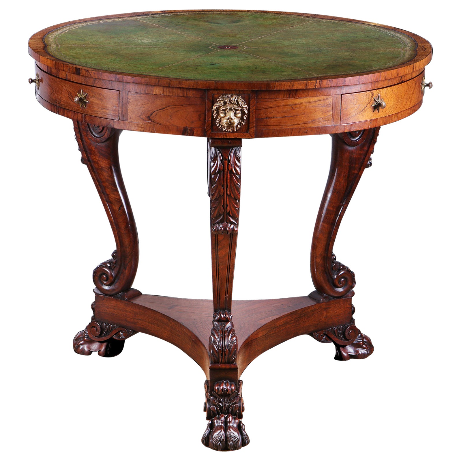 Table à tambour en bois de rose de style Régence du début du 19e siècle  en vente