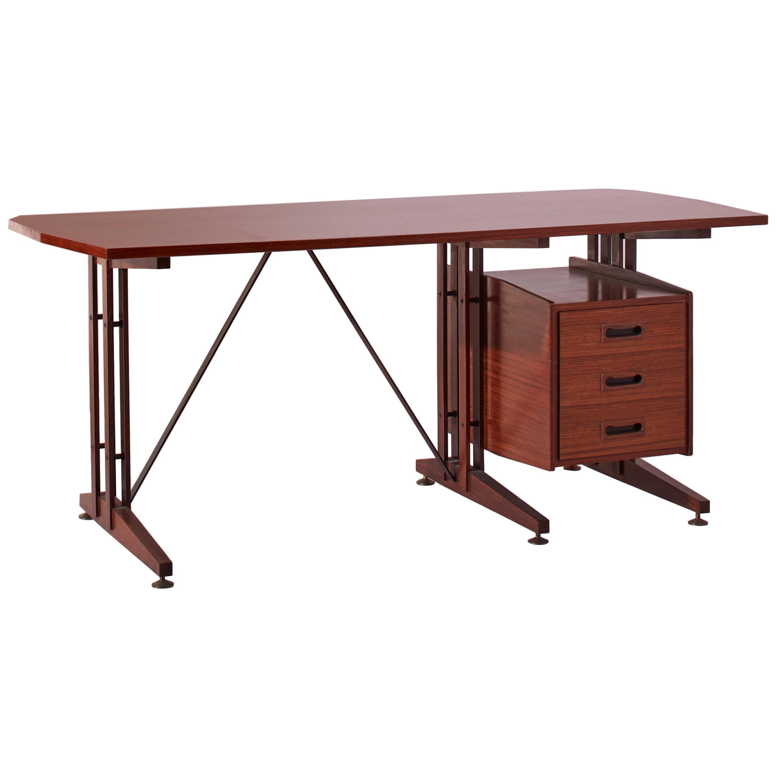 ILA (Industria Lombarda Arredamenti) teak and metal desk model Ss34, Italy, 1959 For Sale