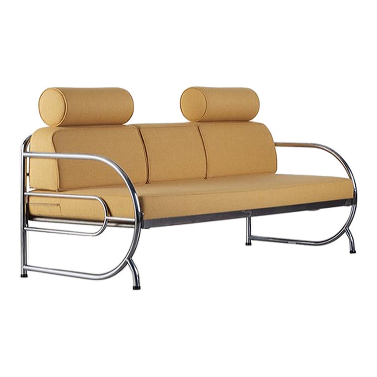 Original Art Deco tubular steel streamline sofa cushion Design by ZEITLOS-BERLIN For Sale