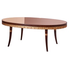 Table basse Paolo buffa avec bois peint et doré et plateau en verre miroir
