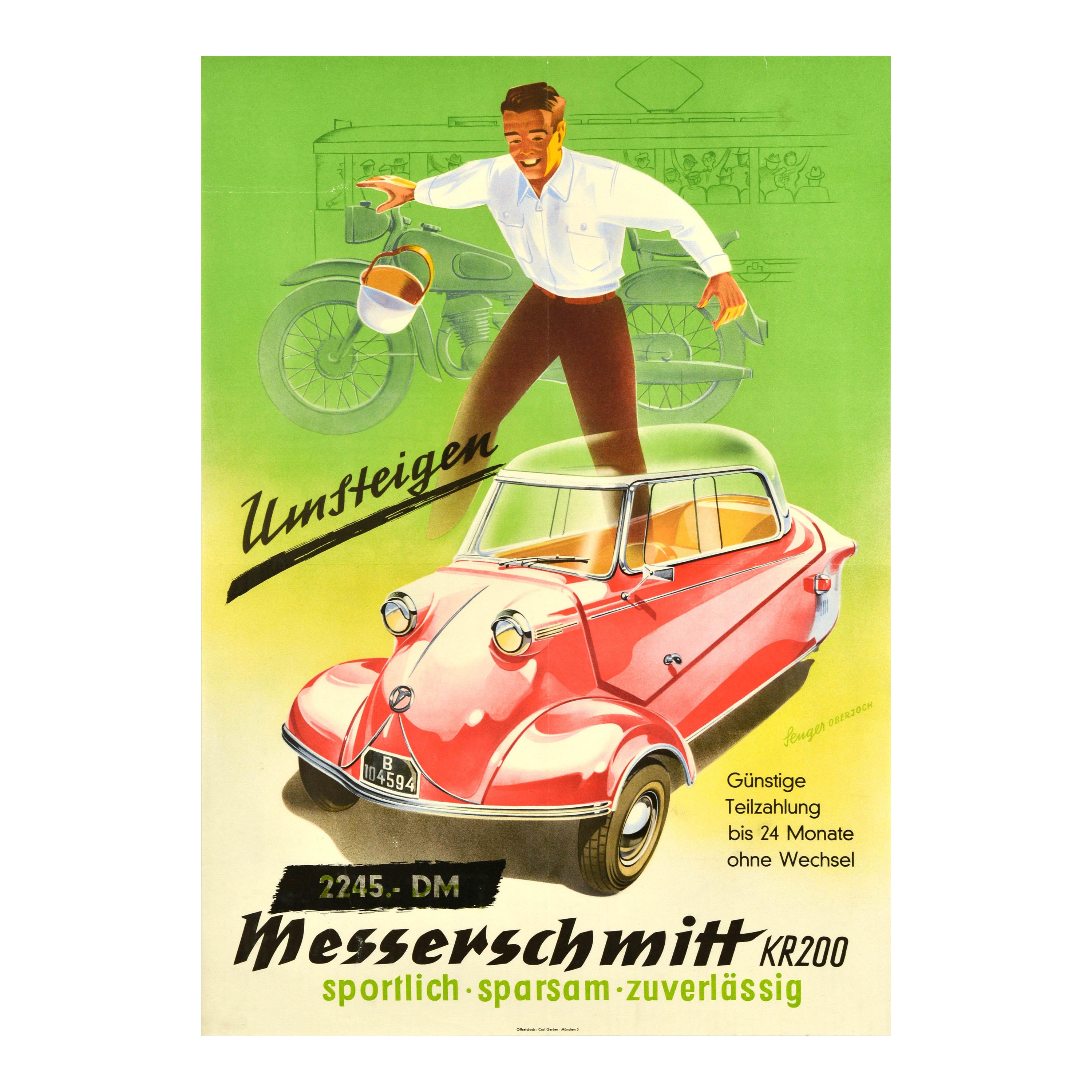 Original Vintage Car Advertising Poster Messerschmitt KR200 Kabinenroller Auto For Sale