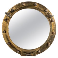 Antique Early 20th Century Cast Brass Large Mirror Ship Porthole