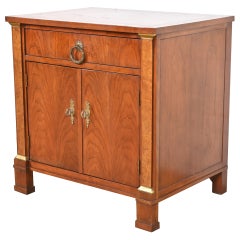 Used Baker Furniture French Empire Cherry and Burl Wood Nightstand