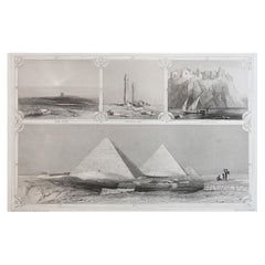 Original Antiker Druck der Pyramiden von Giza, Ägypten. C.1850