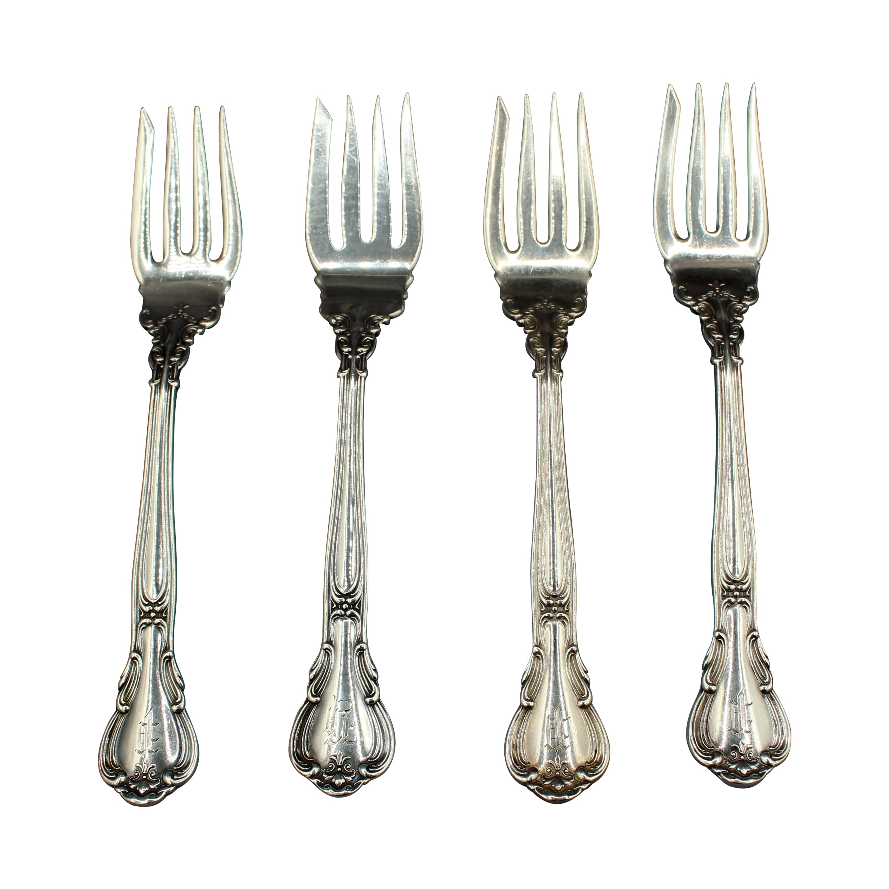 Set of 4 c. 1895-1950 Chantilly Sterling Fish Forks by Gorham For Sale