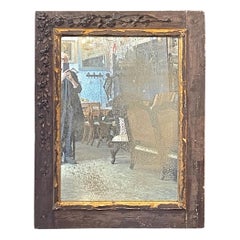 French 19th Century Wood Framed Mirror With Original Glass and Carved Rose Swag