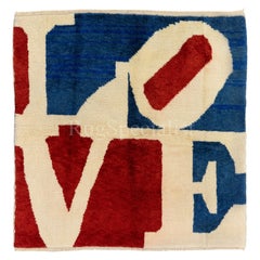 5.7x6 ft Hand Knotted Tulu Rug. Modern Pop Art LOVE Carpet. Valentine's Day Gift