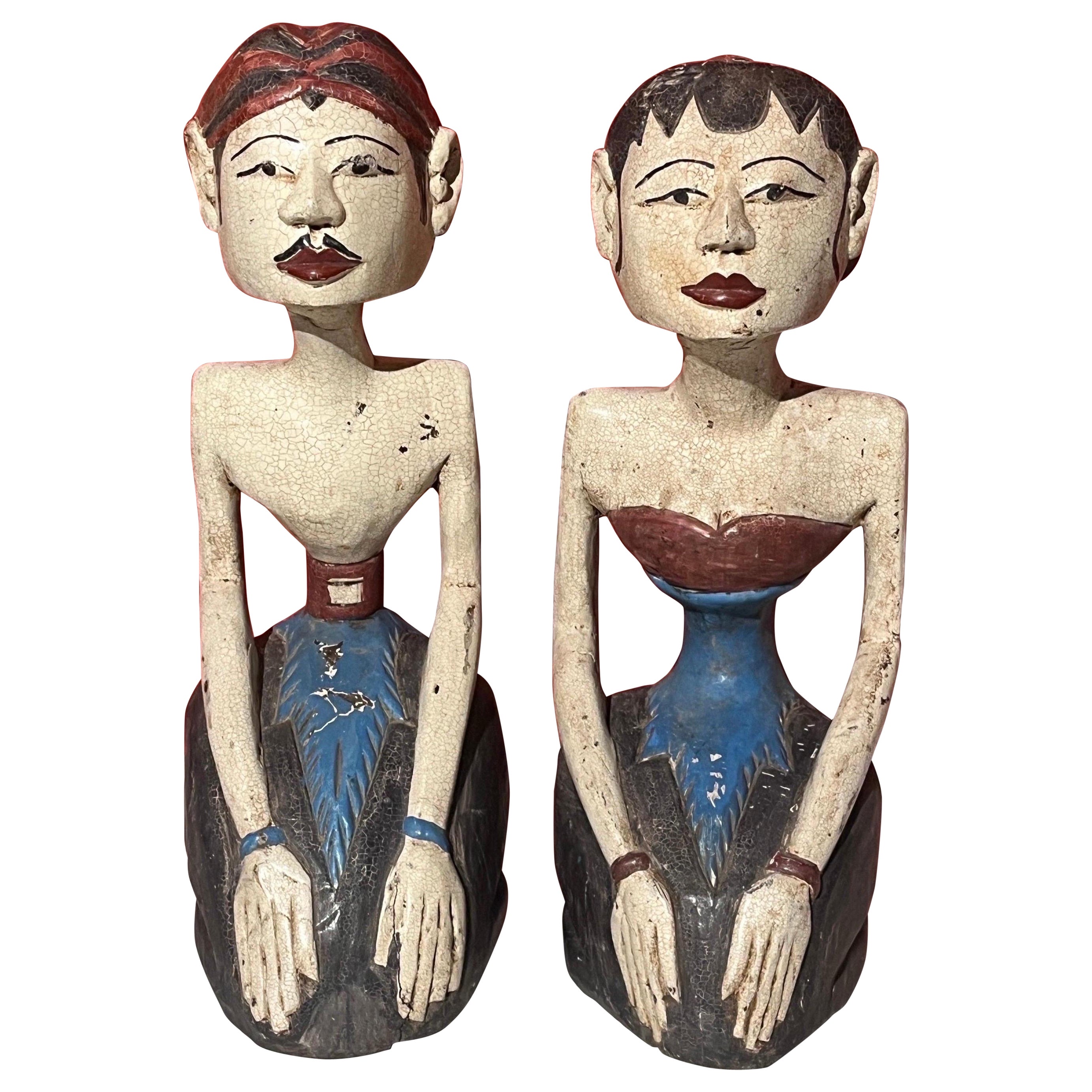 Pair Of  Vintage "Inseparable Couple" Sculptures (Loro Blonyo), Java, Indonesia For Sale