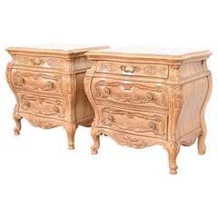 Vintage Grosfeld House Style French Provincial Louis XV Bleached Walnut Bedside Chests